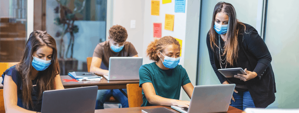 Students wearing masks in classroom