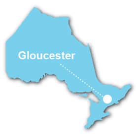 Map of Ontario displaying the City of Gloucester