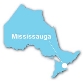Map of Ontario displaying the City of Mississauga