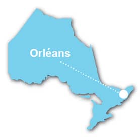 Carte de l'Ontario affichant la ville de Orleans
