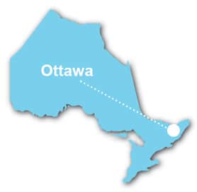 Carte de l'Ontario indiquant Ottawa